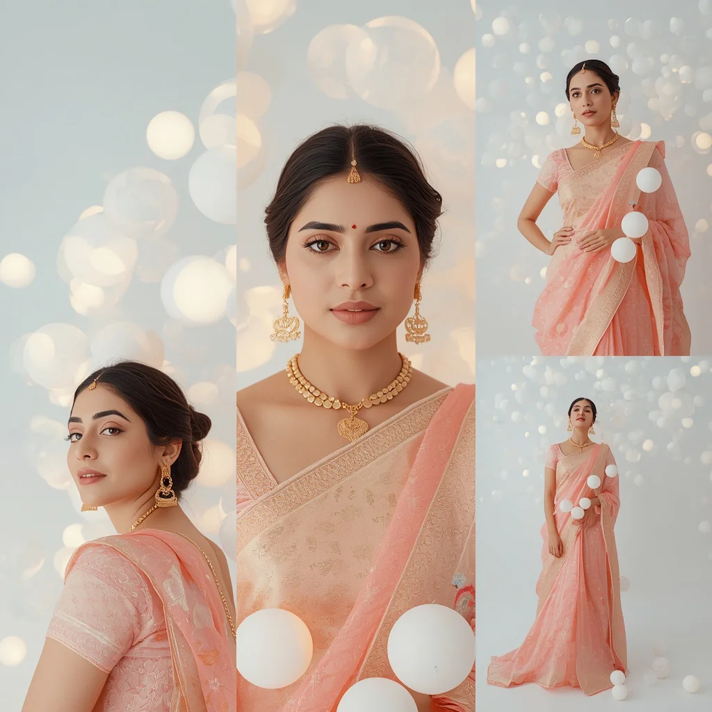 Crazy Next Level Cinematic Collage with Weightless Glowing Geometric Spheres | saree instagram ai prompt — AI image prompt