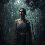 Skeletal Flora Ghost Garden: Gothic Luxury Wedding Saree | prompt for gemini ai girl in traditional dress