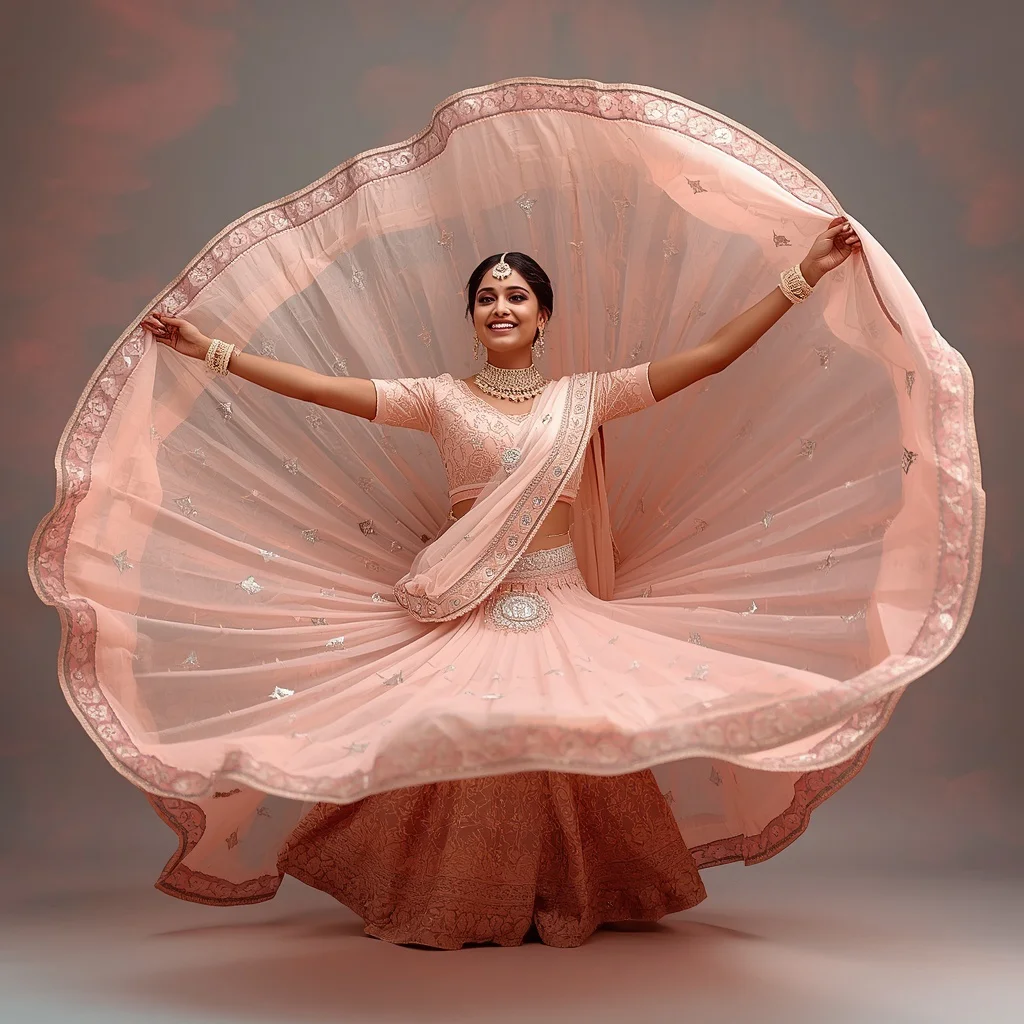 Stunning Indian Woman Lehenga Low Spin Circular Bloom | bridal ai prompt — AI image prompt