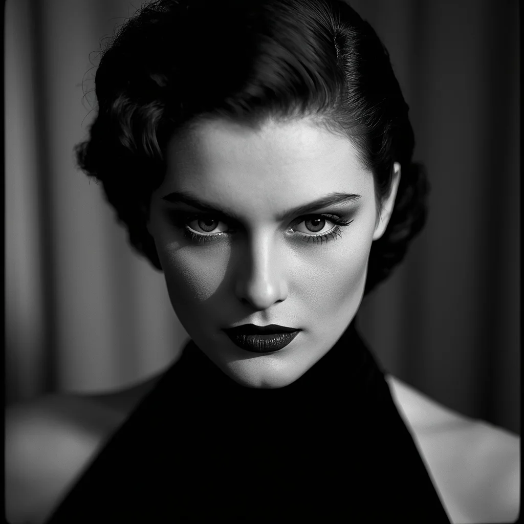 A Hollywood Icon's Mysterious Gaze in Black and White — AI image prompt
