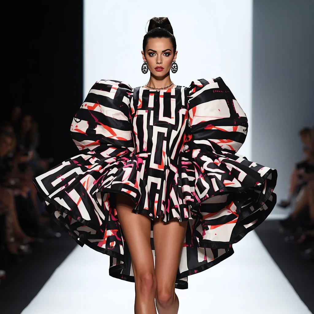 Bold Runway Showstopper: A Graphic Print Mini-Dress — AI image prompt