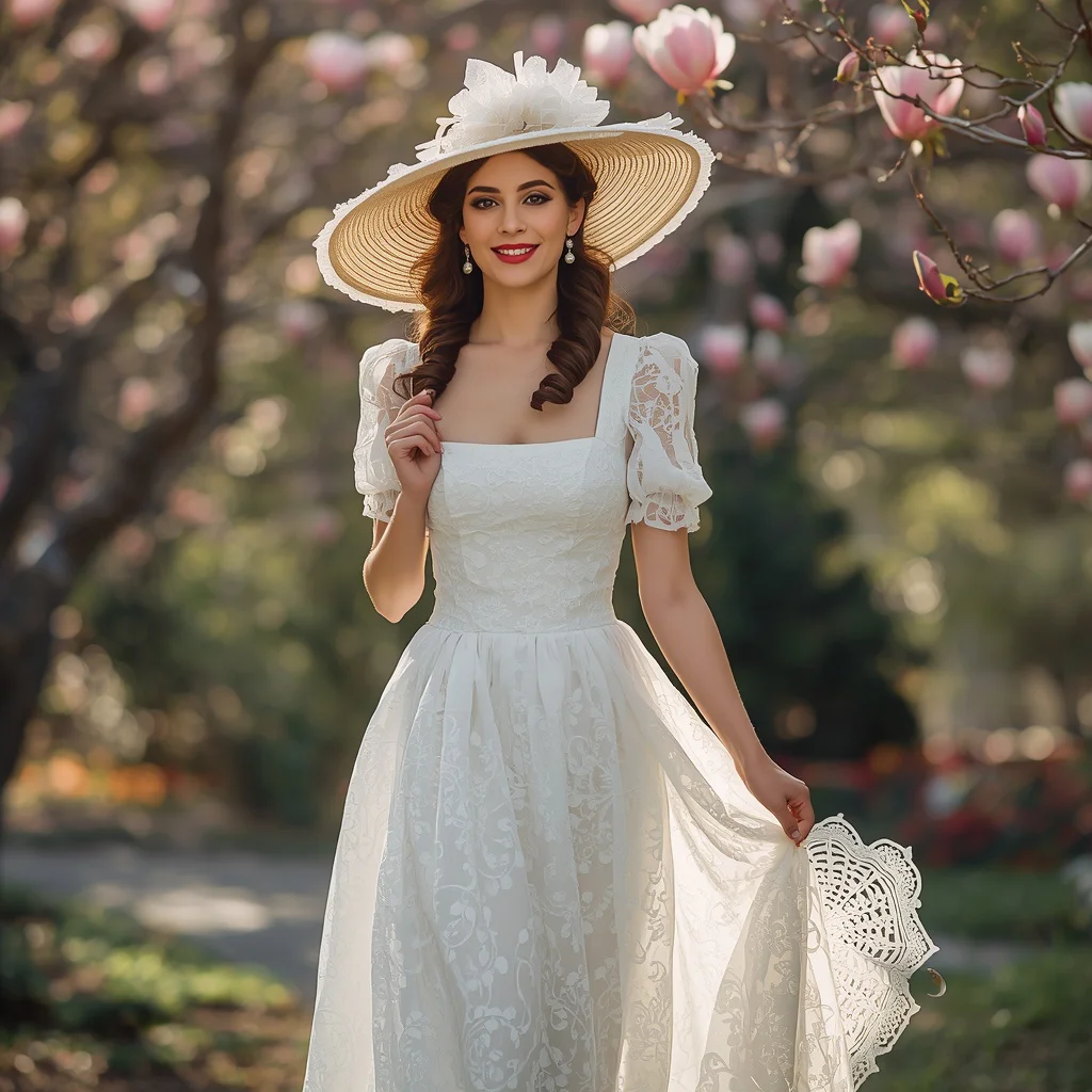 Classic Southern Belle: A Flowing Broderie Anglaise Dress — AI image prompt