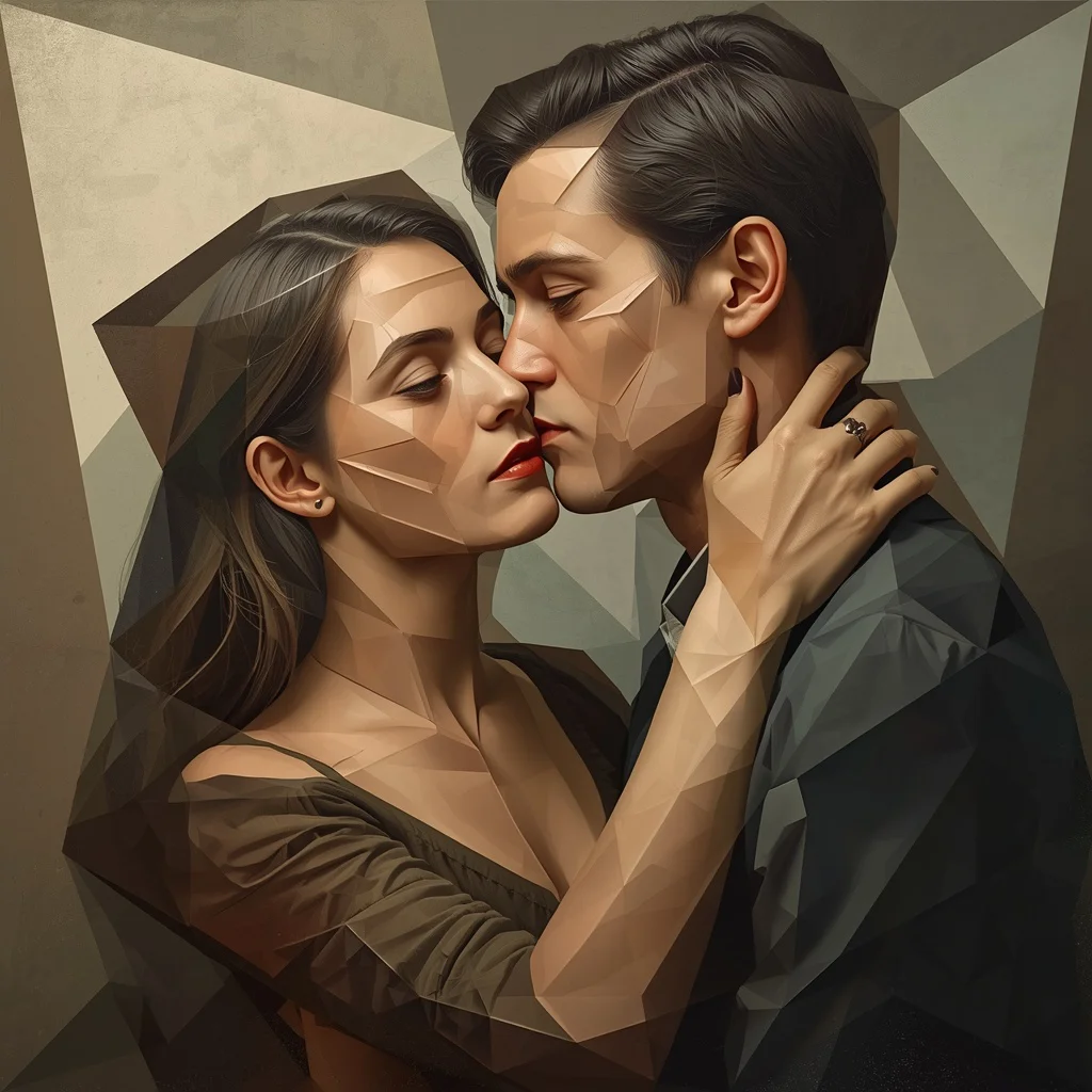 Cubist Disassembled Love: A Deconstructed Couple Portrait — AI image prompt