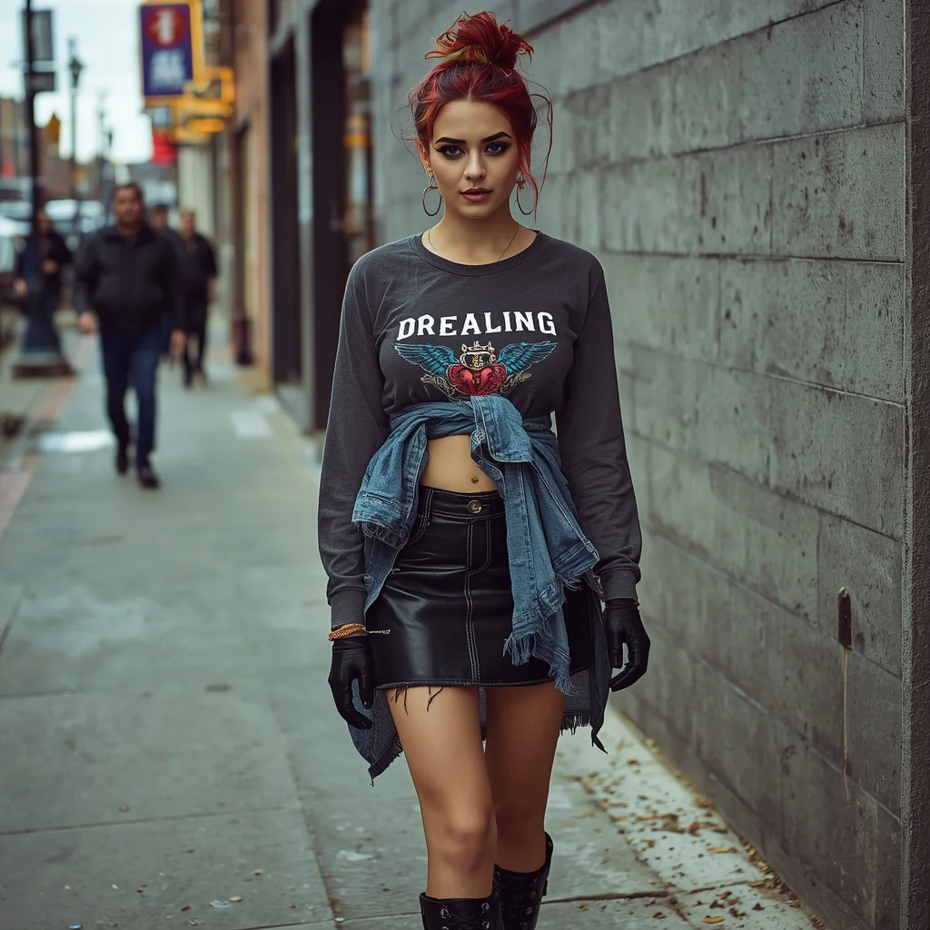 Edgy Western Street Style with a Faux Leather Skirt — AI image prompt