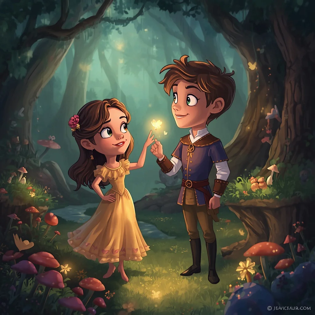 Fairytale Forest Romance: An Enchanted Cartoon Drawing — AI image prompt