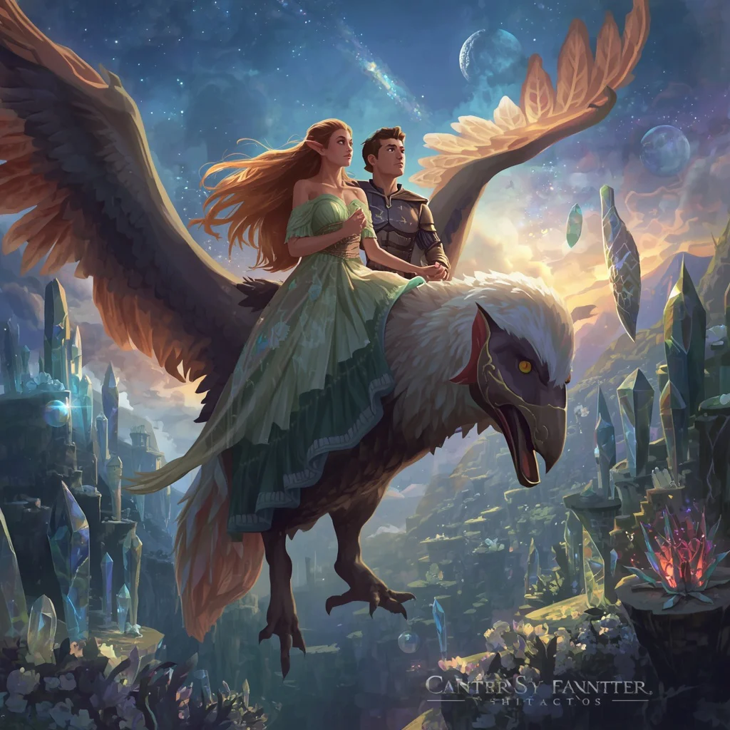 Fantasy Realm Enchantment: A Mythical Couple's Journey — AI image prompt