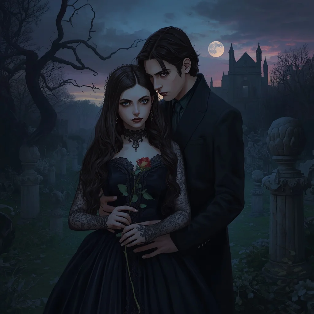 Gothic Romance Twilight: A Mysterious Couple Portrait — AI image prompt