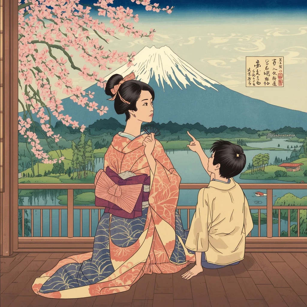 Japanese Woodblock Print: A Tranquil Couple's Scene — AI image prompt