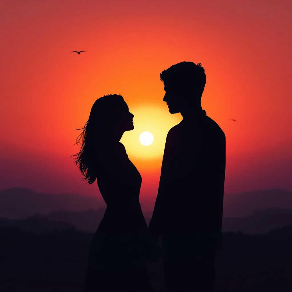 Minimalist Silhouette Love: A Couple Against the Sunset — AI image prompt