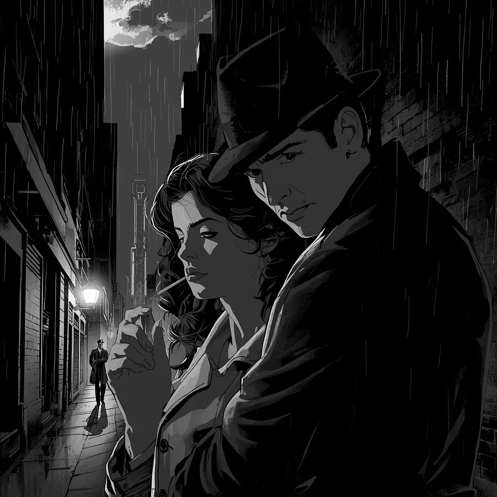 Noir Detective Story: A Gritty Couple's Scene — AI image prompt