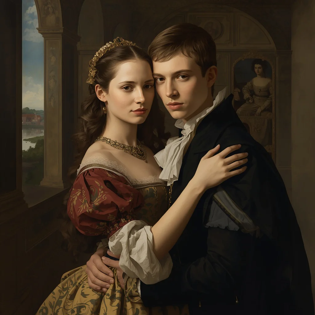 Renaissance Portrait: A Timeless Couple's Embrace — AI image prompt