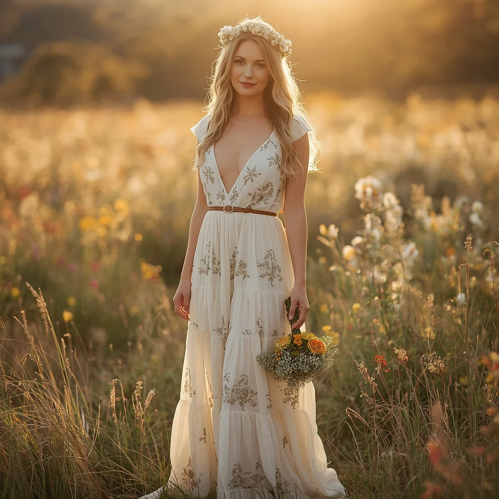 Rustic Romance in a Flowy Floral Western Maxi Dress — AI image prompt