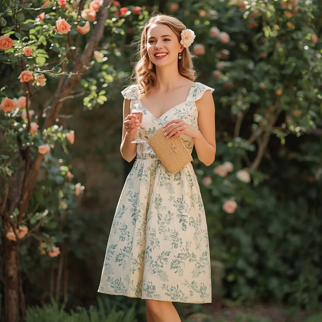 Sun-Kissed Garden Party: A Whimsical Pastel Floral Dress — AI image prompt