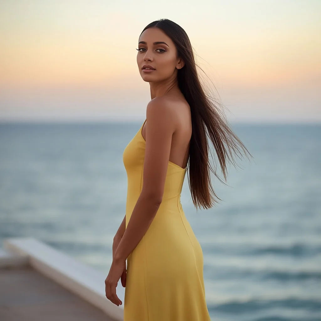 Timeless Elegance in a Yellow Column Maxi Dress — AI image prompt