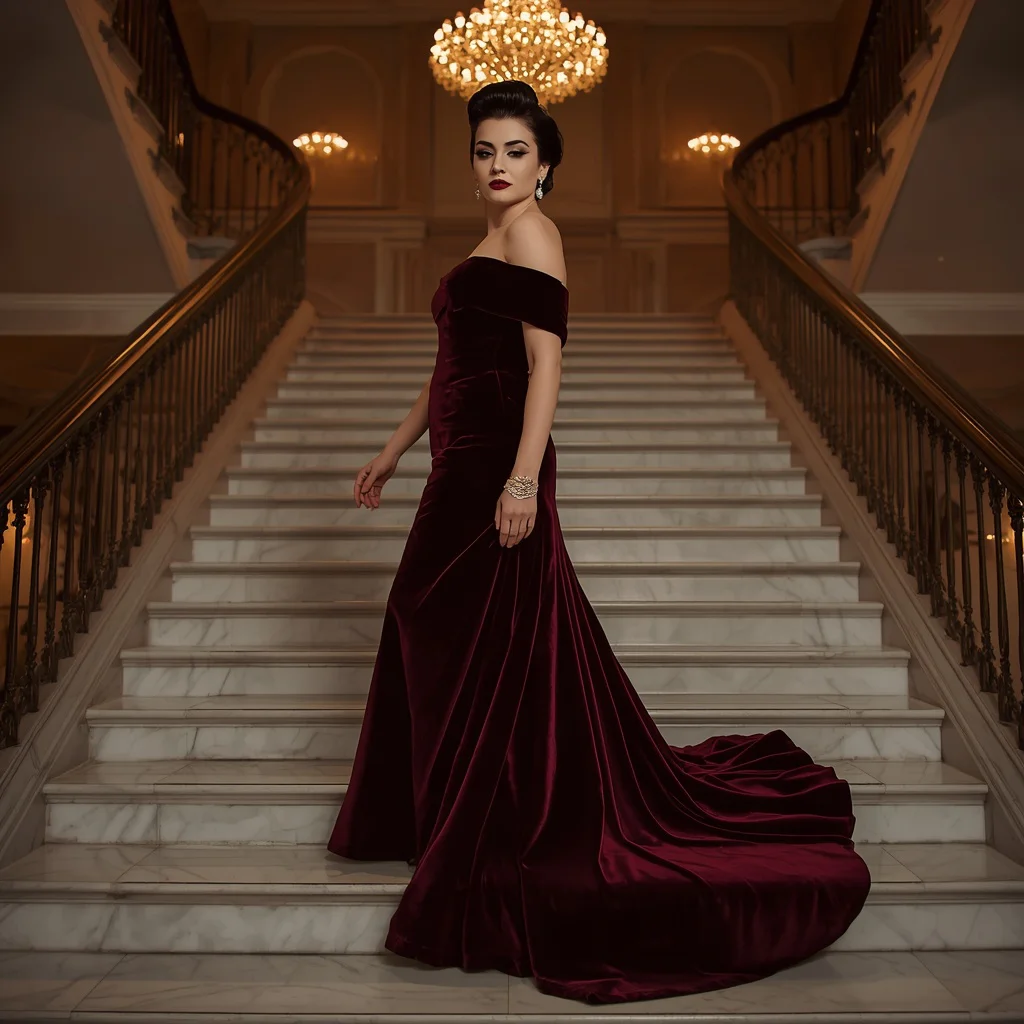 Timeless Elegance of a Starlet at a Grand Staircase — AI image prompt
